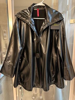 IC by Connie K Glossy Black Waterproof Raincoat